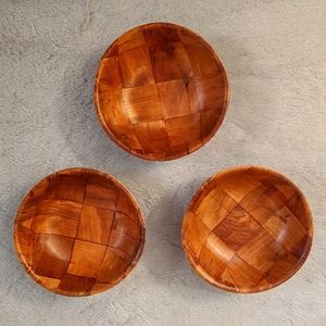6" Woven Wooden Salad Bowls Set of 3